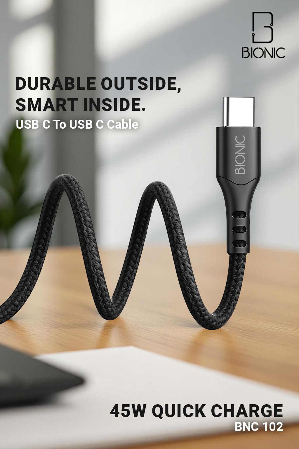 BIONIC 45W C TO C FAST CHARGING CABLE (BLACK)