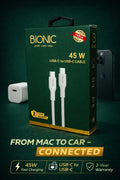 BIONIC 45W USB C TO C FAST CHARGING CABLE(WHITE)